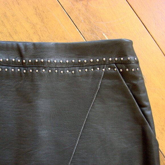 SUNCOO Paris Black Leather Mini Skirt Silver Studs Moto Grunge Size Small - Picture 6 of 13